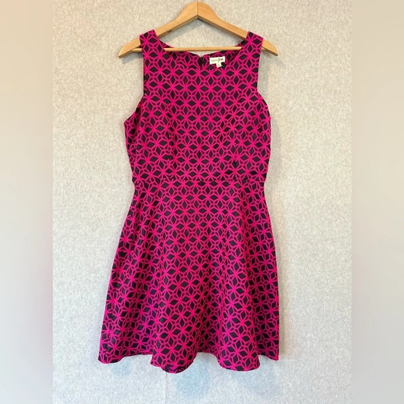 Maison Jules Geometric Pink and Black A-Line Mini Dress Women's Size Large U0760 - Picture 1 of 13